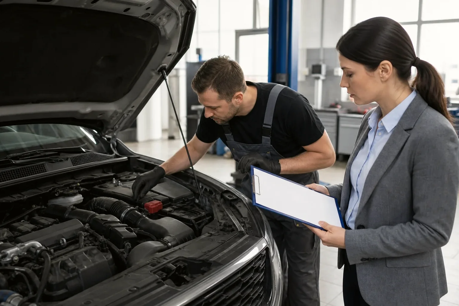 Profissional realizando cadastro de motor de veículo.